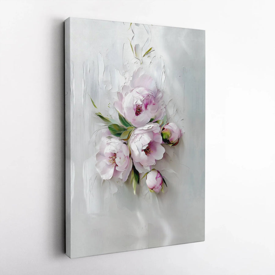 Pink Peony Bouquet Canvas Print | Textured Impasto Floral Oil Painting Style | Premium Fade-Resistant Gallery Wall Art | Elegant Home Decor Gift