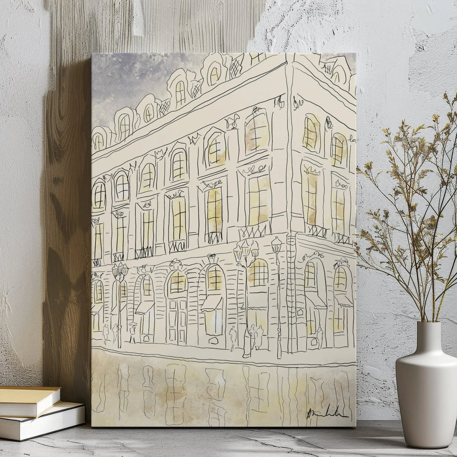European City Streetscape Canvas Print | Watercolor Architectural Sketch | Premium Gallery Wrapped Decor | Travel Art for Home Office