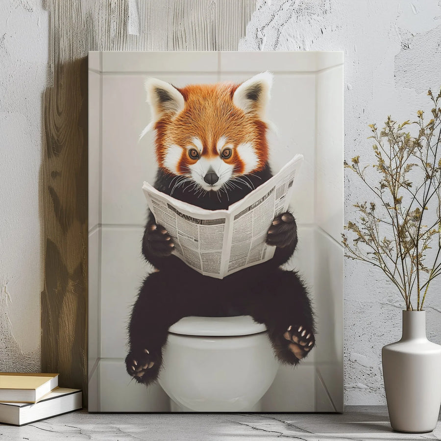 Red Panda Wall Art | Funny Animal Bathroom Decor | 1.25" Gallery Wrap Canvas | Unique Gift for Animal Lovers and Bathroom Humor Enthusiasts