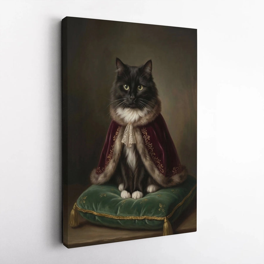 Royal Cat Portrait Vertical Canvas | Vintage Oil Painting Style Majestic Regal Cat | Premium 1.25" Gallery Wrap | Whimsical Home Wall Decor, Pet Lover Gift