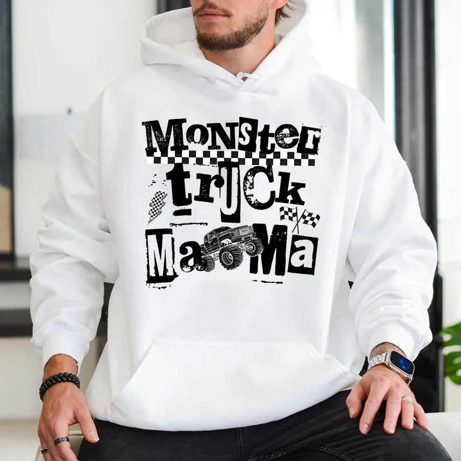 Monster Truck Mama Hoodie | Vintage Racing Graphic Pullover | Premium Cotton Blend | Gift For Racing Moms And Car Enthusiasts