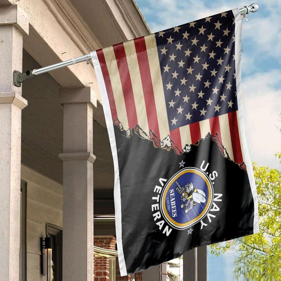 US Navy Seabees Veteran Flag | American Distressed Flag Design | Premium Weather-Resistant Polyester | Patriotic Military Garden Decor Gift