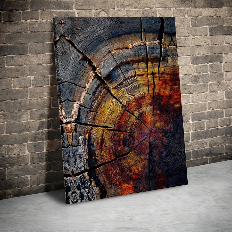 Abstract Tree Ring Canvas Wall Art | Colorful Wood Cross Section Print | Premium Gallery Wrapped 1.25" Profile | Modern Home & Office Decor