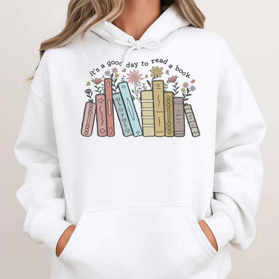 Book Lover Hoodie | It's a Good Day to Read a Book Graphic | Premium Soft Crewneck | Bookish Gift for Teacher Librarian