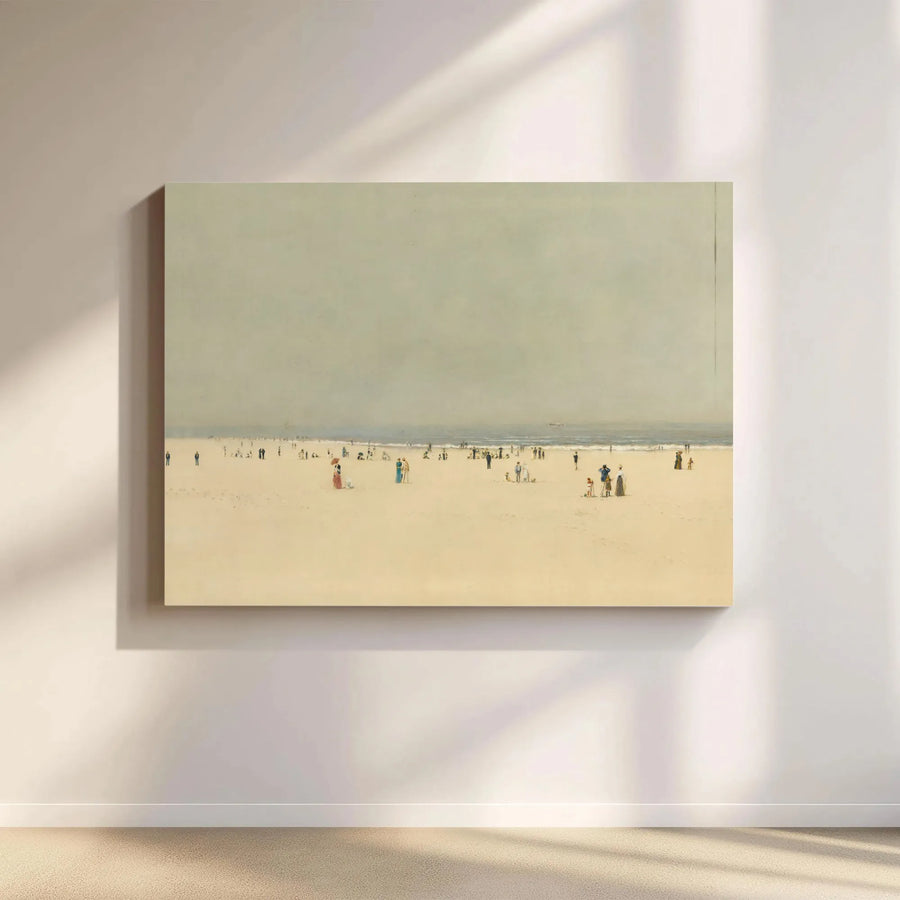 Vintage Beach Scene Canvas Wall Art | Muted Tone Seascape Painting Print | Gallery Wrapped 1.25" Thick Canvas | Premium Coastal Living Room Decor