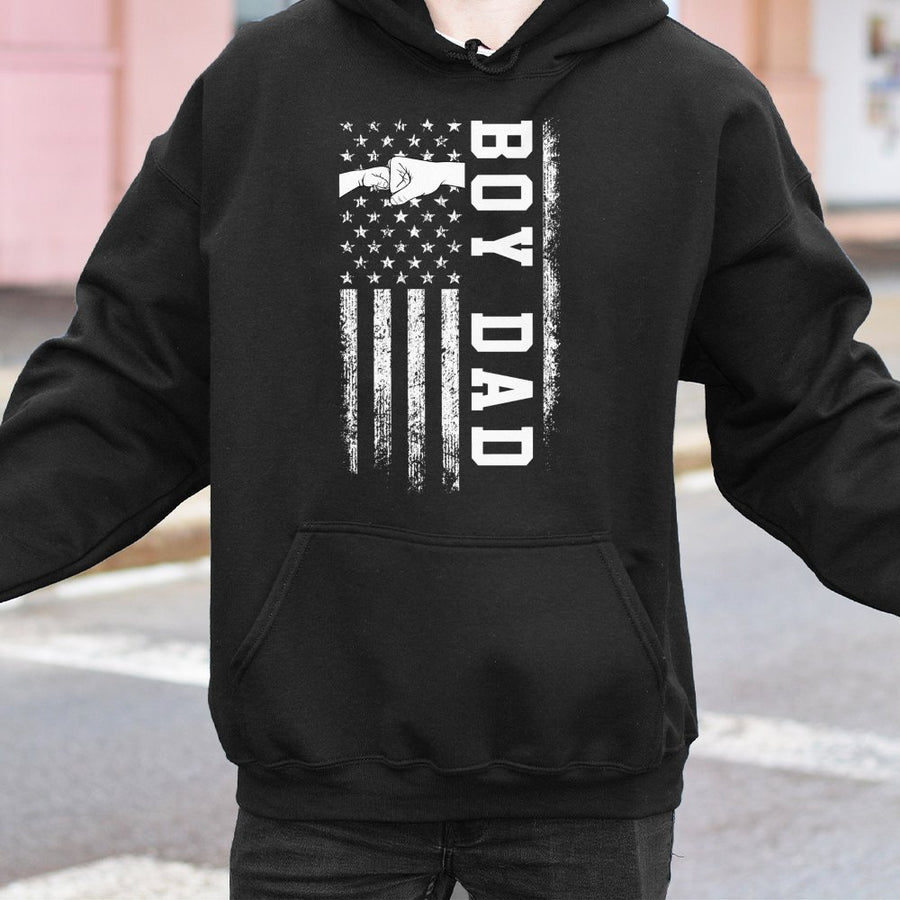 Boy Dad Hoodie | American Flag Fist Bump Graphic | Premium Cotton Blend | Gift for Dads and Fathers