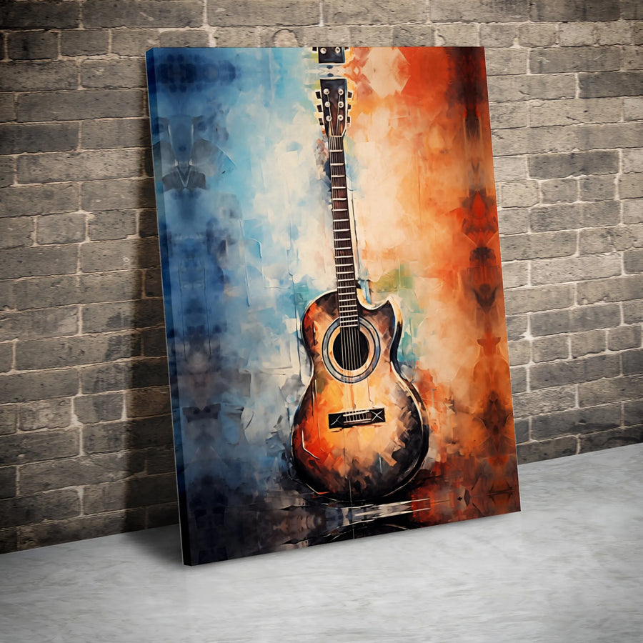 Abstract Guitar Canvas Wall Art | Blue and Orange Music Decor | Premium Gallery Wrap Print | Gift for Musicians and Guitar Players