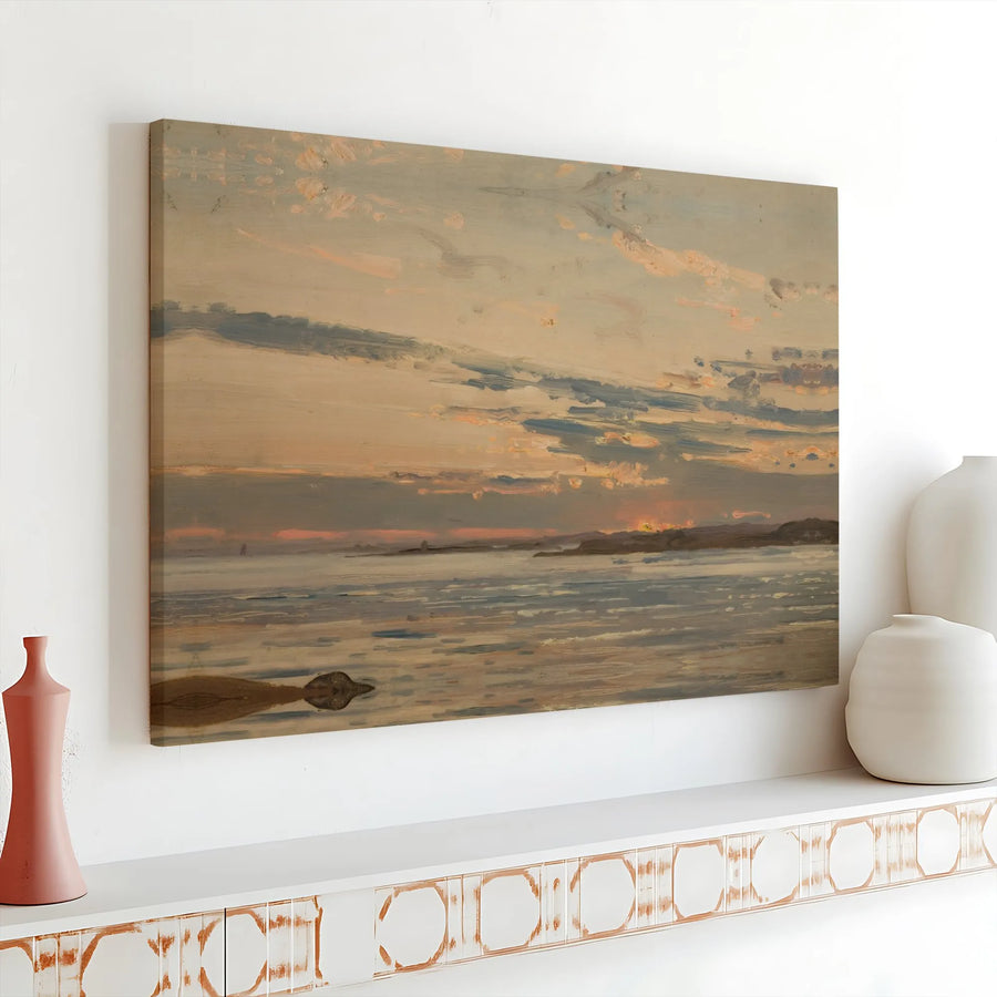 Vintage Seascape Canvas Wall Art | Moody Coastal Landscape Painting Print | Premium Gallery Wrapped Canvas | Nautical Home Decor Gift