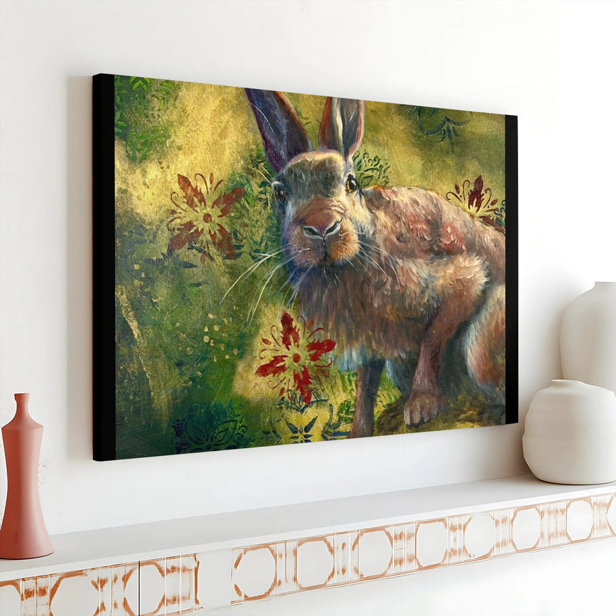 Brown Rabbit Canvas Wall Art | Whimsical Woodland Animal Oil Painting Style | Premium 1.25" Gallery Wrap | Nature-Inspired Home Decor Gift