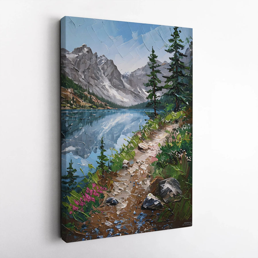 Mountain Lake Landscape Canvas Art | Impasto Pine Forest Nature Print | Gallery-Quality 1.25 Inch Thick Wall Decor | Gift for Nature Lovers