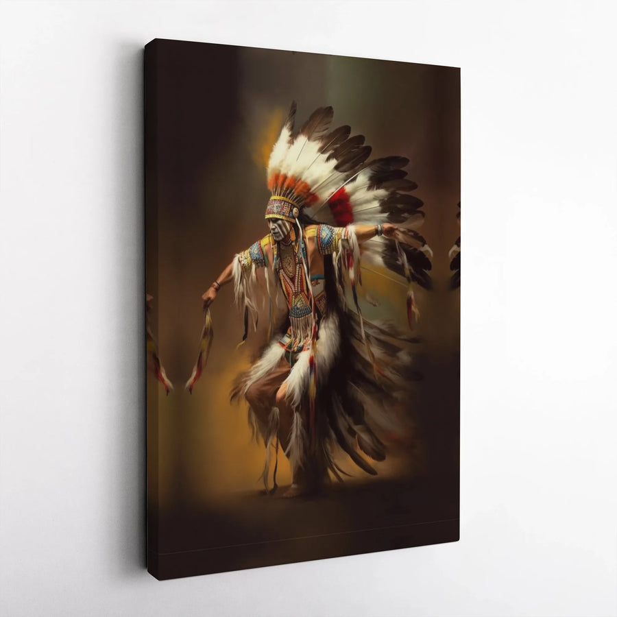 Native American Dancer Canvas Wall Art | Warrior Feather Headdress Print | Premium 1.25-inch Gallery Wrap | Southwestern Home Decor Gift