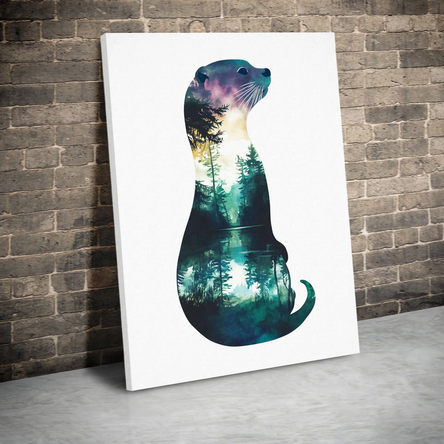 Otter Wall Art Canvas | Double Exposure Forest Landscape Print | 1.25 Inch Gallery Wrap | Nature Lover Gift And Modern Home Decor