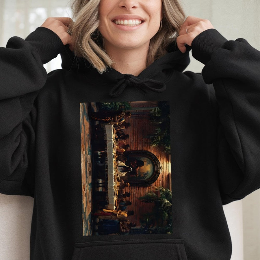 Black Jesus The Last Supper Hoodie | Afrocentric Christian Art Graphic | Premium Cotton-Blend Pullover | Faith-Inspired Gift for Men and Women