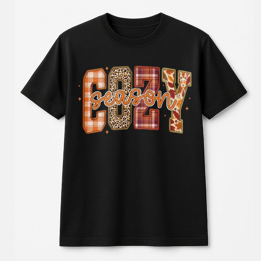 Cozy Season T-Shirt | Fall Aesthetic Graphic Tee | 100% Cotton Premium Comfort | Cute Autumn Gift for Women & Teens