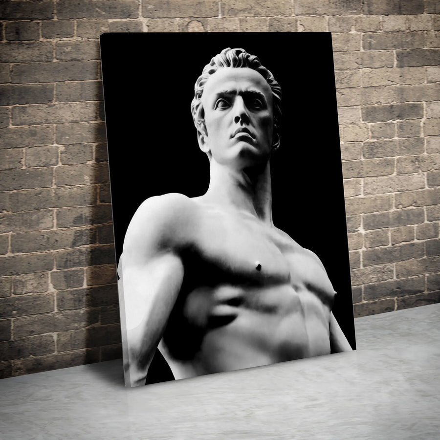 Greek God Canvas Wall Art | Black and White Classical Sculpture | Premium Frameless Print | Masculine Home Decor Gift for Him