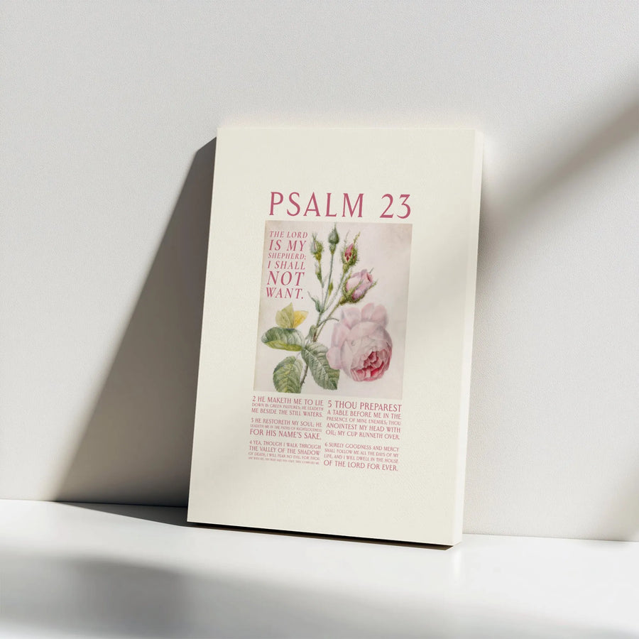 Psalm 23 Wall Art | The Lord Is My Shepherd Pink Rose Canvas | Premium Gallery Wrap Decor | Christian Home Gift for Her