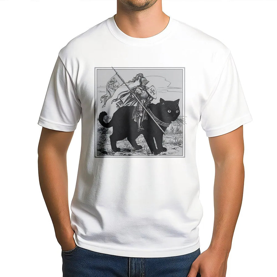 Knight Cat T-Shirt | Medieval Renaissance Fair Graphic Tee | Premium Cotton Soft Print | Funny Fantasy Animal Gift for Cat Lovers