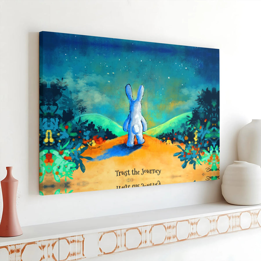 Inspirational Rabbit Canvas Art | 'Trust the Journey' Quote Print | Premium Gallery Wrapped Canvas | Nursery Decor or Motivational Gift