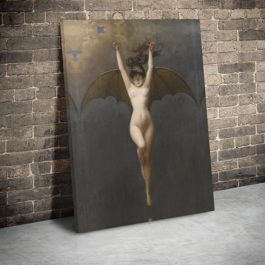The Bat Woman Canvas Art | Albert Joseph Pénot Gothic Painting | Premium Gallery Wrap Print | Dark Academia Home Decor Gift