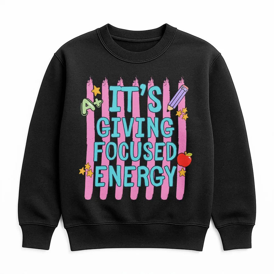 Funny Teacher Sweatshirt | It's Giving Focused Energy Retro Graphic | Premium Cotton Blend | Back to School Gift for Educators