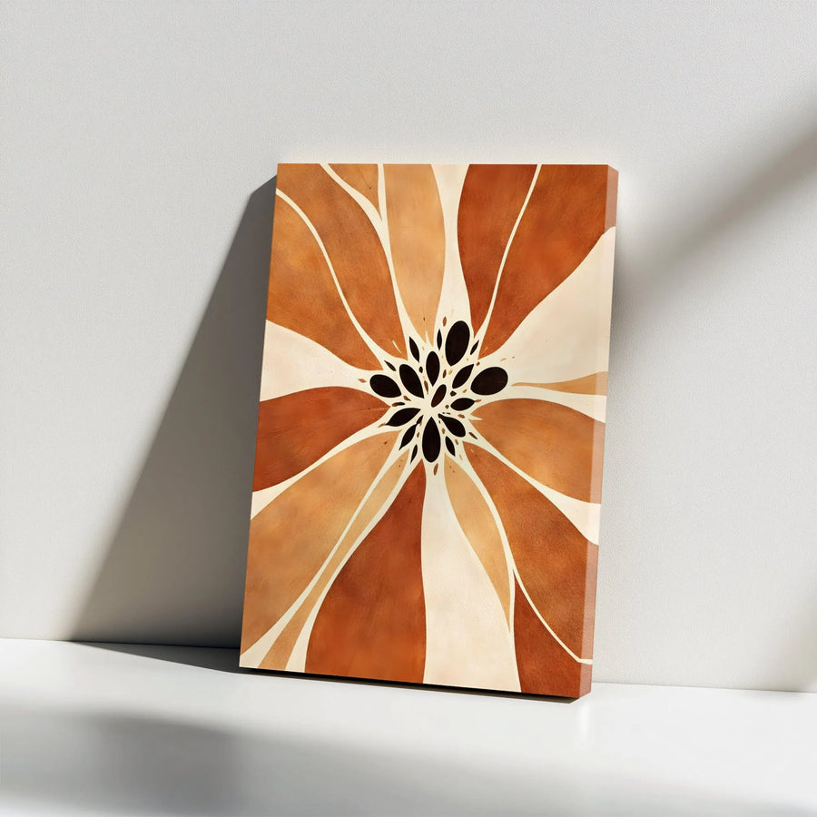 Abstract Sunburst Canvas Art | Mid-Century Modern Earth Tone Petal Design | Premium Fade-Resistant Print | Modern Living Room & Office Decor Gift