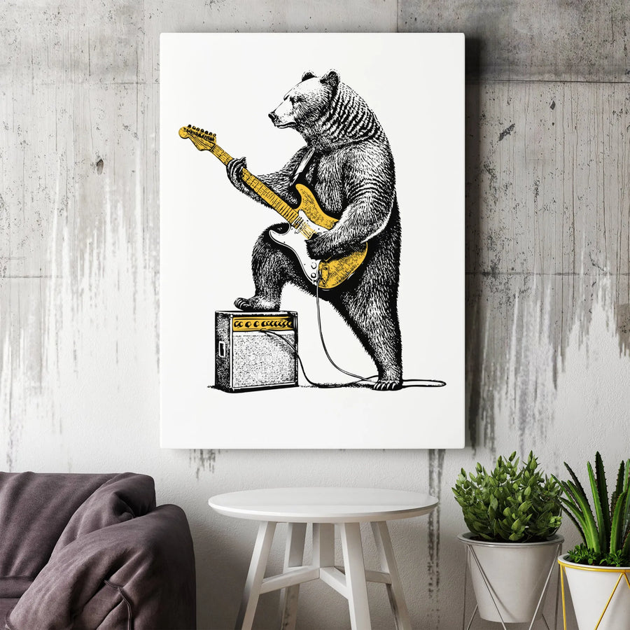 Rock Star Bear Canvas Wall Art | Electric Guitar Musician Print | 1.25" Gallery Wrap Premium Decor | Unique Gift for Guitarists & Musicians