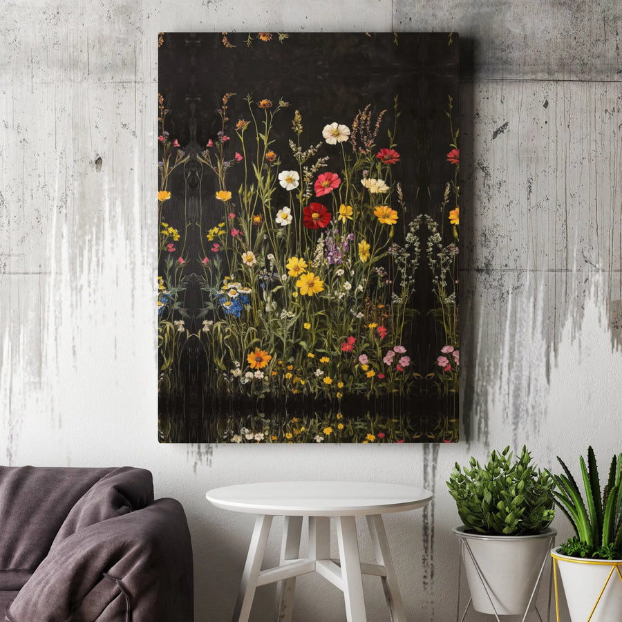 Wildflower Meadow Canvas Wall Art | Mirrored Floral Botanical Print | Premium Gallery-Wrapped Decor | Nature Lover Living Room Gift