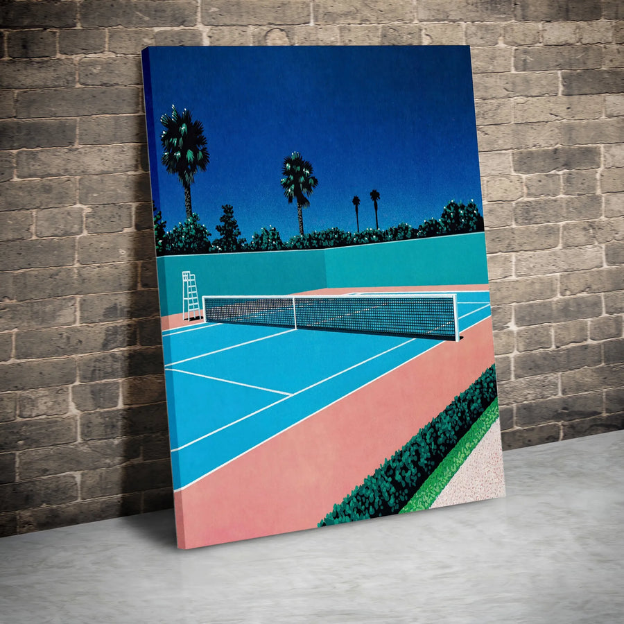 Tennis Court Wall Art | Vaporwave Aesthetic Palm Tree Landscape | Premium 1.25-Inch Gallery Canvas | Modern Sports Decor for Home and Office