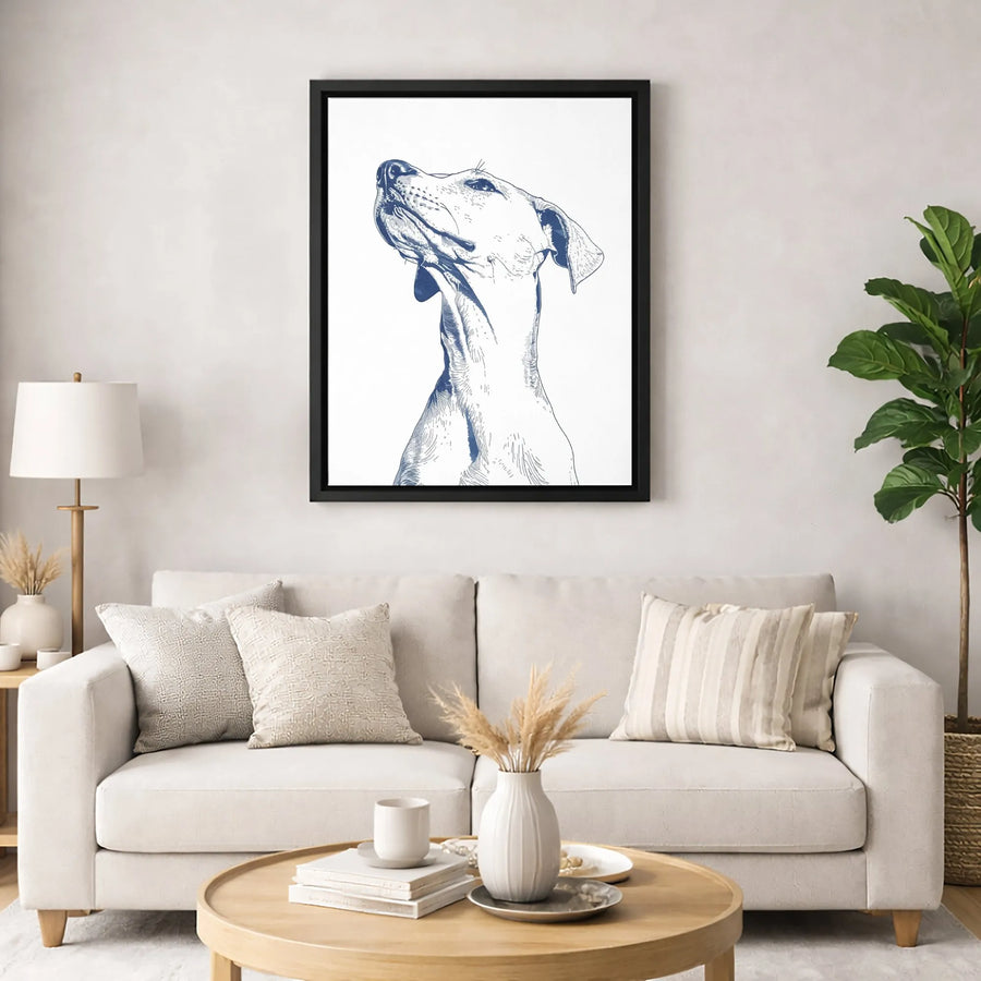 Doberman Dog Wall Art | Blue Ink Sketch Line Drawing | Premium Gallery Wrapped Canvas | Minimalist Pet Lover Gift Decor