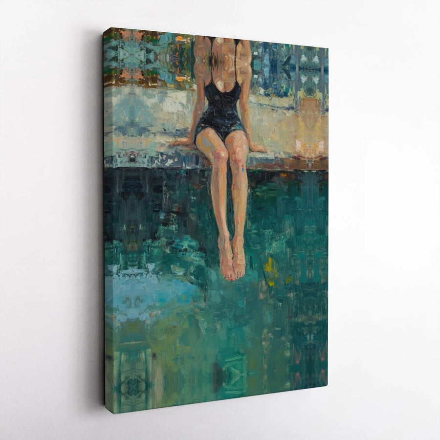 Woman At The Pool Canvas Art | Impressionist Swimming Woman Wall Decor | 1.25-Inch Gallery Wrap Print | Premium Modern Home Office Gift