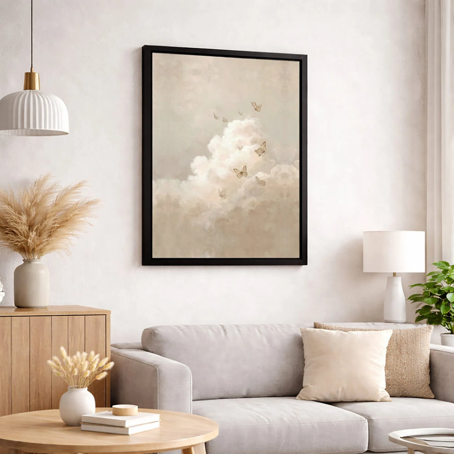 Butterfly Wall Art Canvas | Ethereal Sky Clouds Aesthetic Print | Premium Gallery Wrapped 1.25 Inch Profile | Neutral Home Decor Gift
