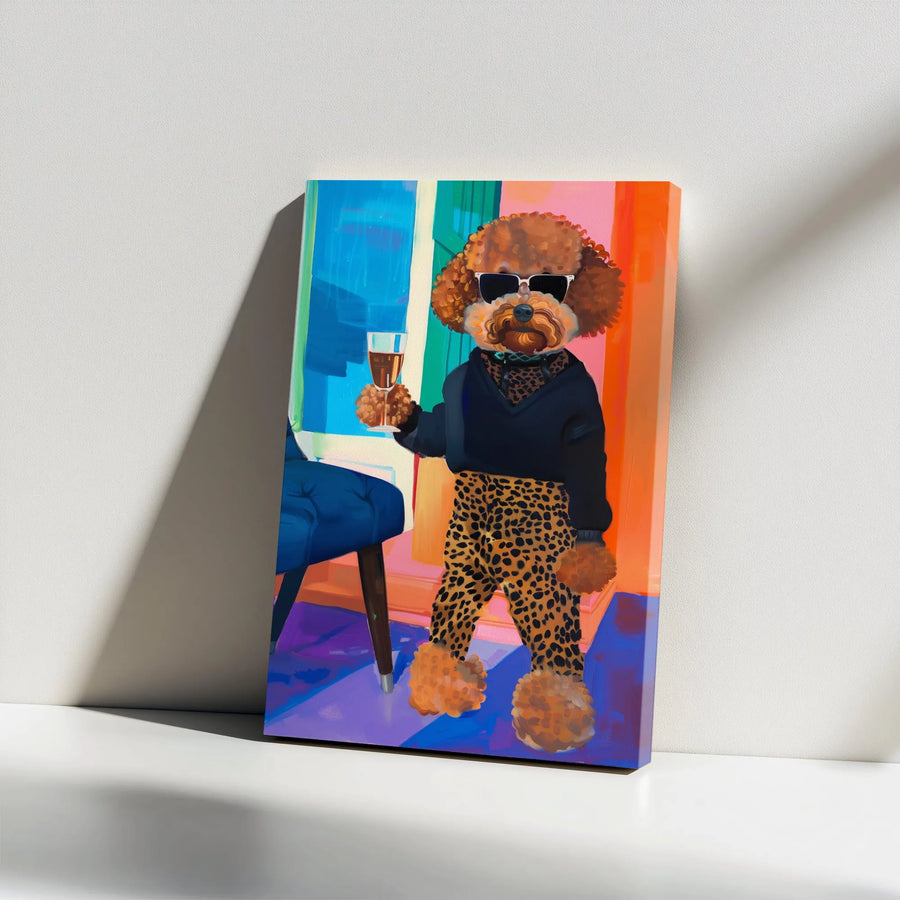 Poodle Dog Wall Art Canvas | Vibrant Pop Art Portrait in Sunglasses | Premium Gallery Wrapped Canvas | Unique Gift for Dog Lover Modern Home Decor