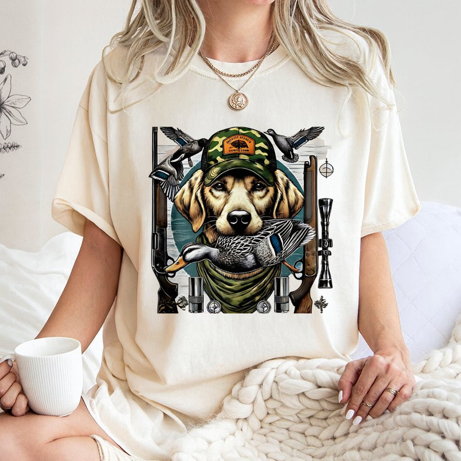 Duck Hunting Dog T-Shirt | Retriever Mallard Bird Graphic | Premium 100% Cotton Tee | Gift for Hunter & Outdoor Enthusiast