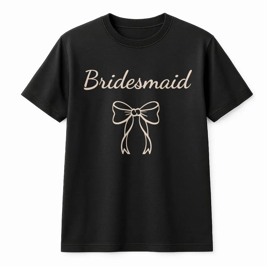 Bridesmaid T-Shirt | Elegant Script with Bow Design | Premium Cotton Blend | Bridal Party Gift, Maid of Honor & Bachelorette Apparel