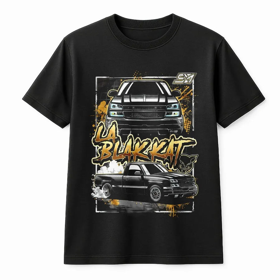 Car Enthusiast T-Shirt | Black Cat Automotive Graphic Art | 100% Soft Cotton Premium Tee | Unique Gift For Men And Women