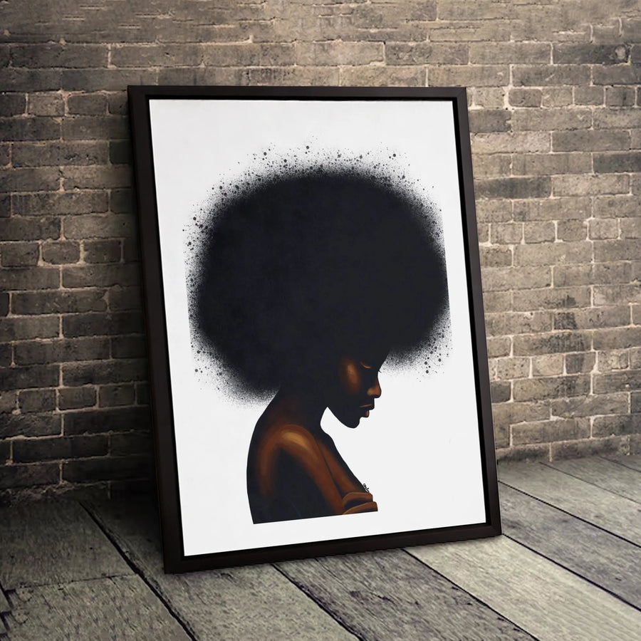 Black Woman Afro Canvas Print | Minimalist Natural Hair Silhouette Art | Gallery-Quality 1.25" Profile | Empowering Home Decor Gift