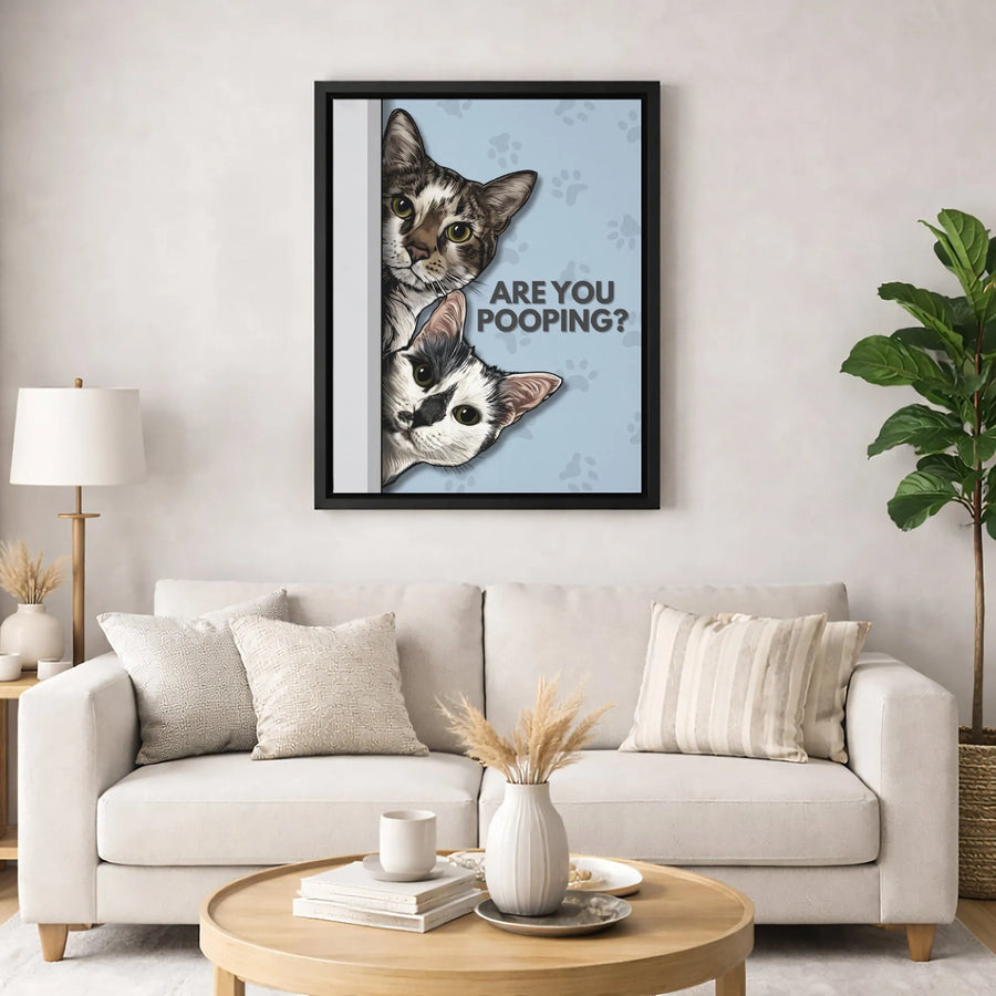 Are You Pooping? Cat Wall Art | Funny Bathroom Sign | Premium 1.25-Inch Gallery Canvas | Humorous Home Decor Gift for Cat Lovers