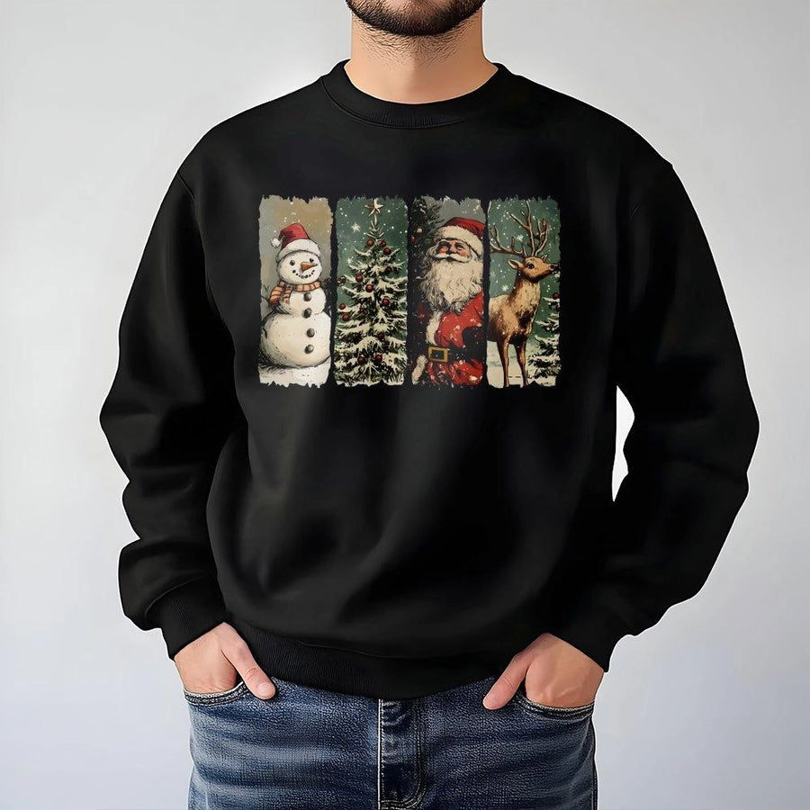Vintage Christmas Sweatshirt | Retro Santa Snowman Reindeer Design | Premium Cotton-Poly Blend | Festive Holiday Gift for Women and Men