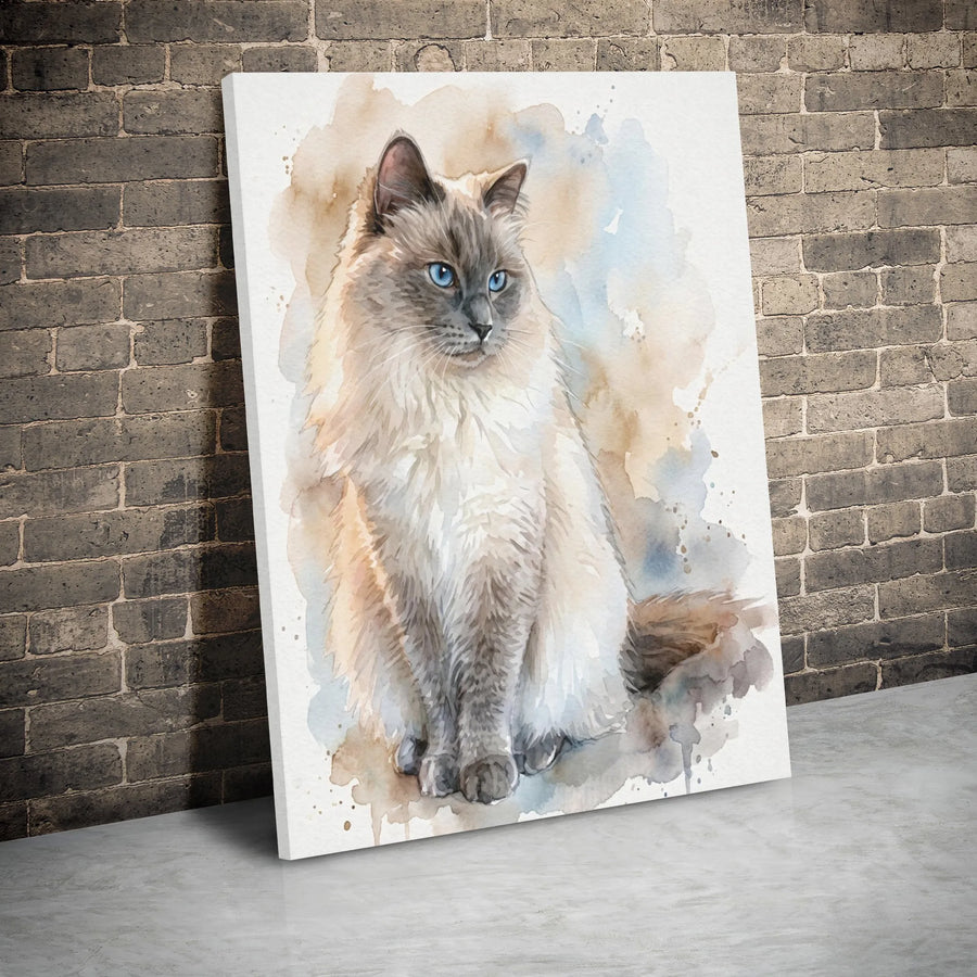 Ragdoll Cat Canvas Print | Watercolor Blue Eyes Animal Wall Art | 1.25 Inch Gallery Wrap | Pet Lover Gift Decor