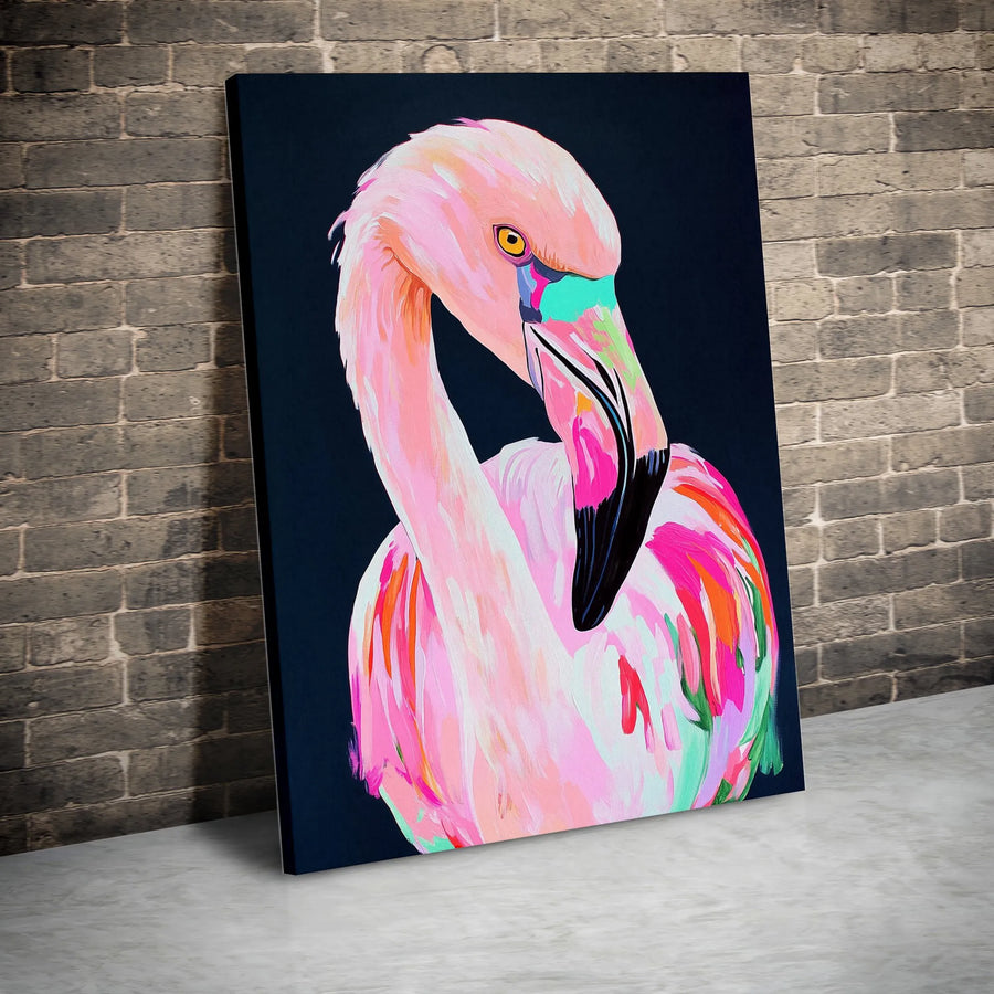 Pink Flamingo Canvas Wall Art | Colorful Abstract Bird Painting | Premium Fade-Resistant Decor | Modern Gallery Wrapped Print for Home