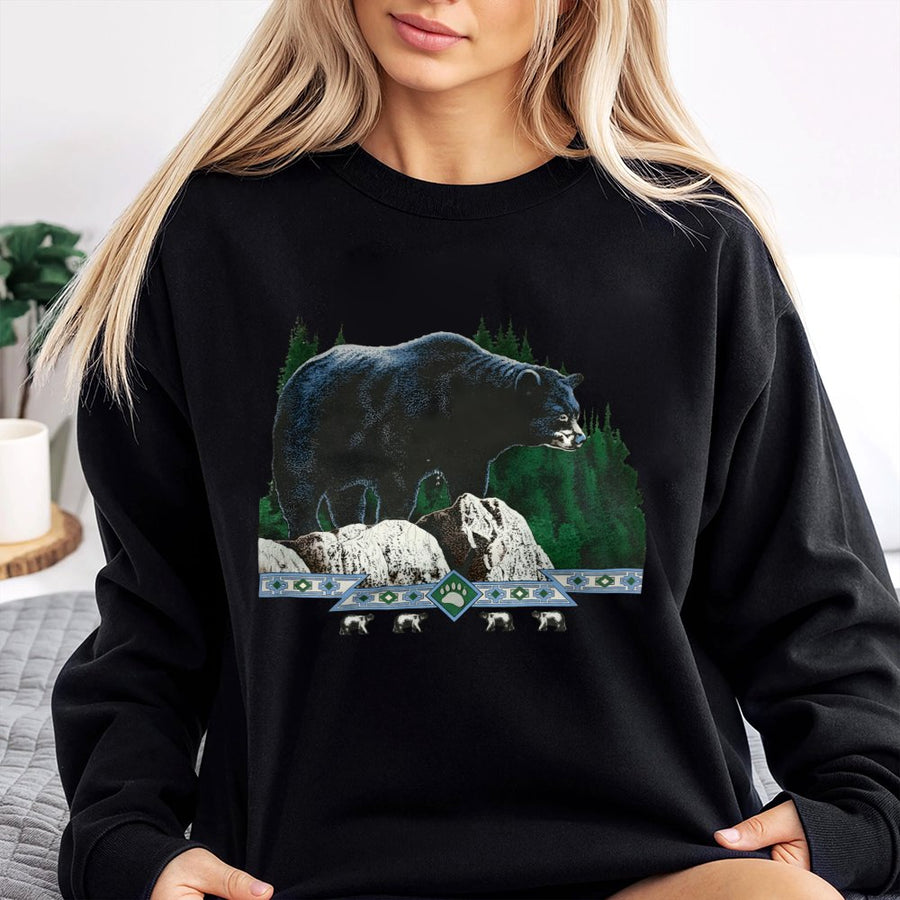 Black Bear Sweatshirt | Nature Forest Wildlife Graphic | Premium Cotton Blend Crewneck | Unisex Outdoor Adventure Gift For Nature Lovers