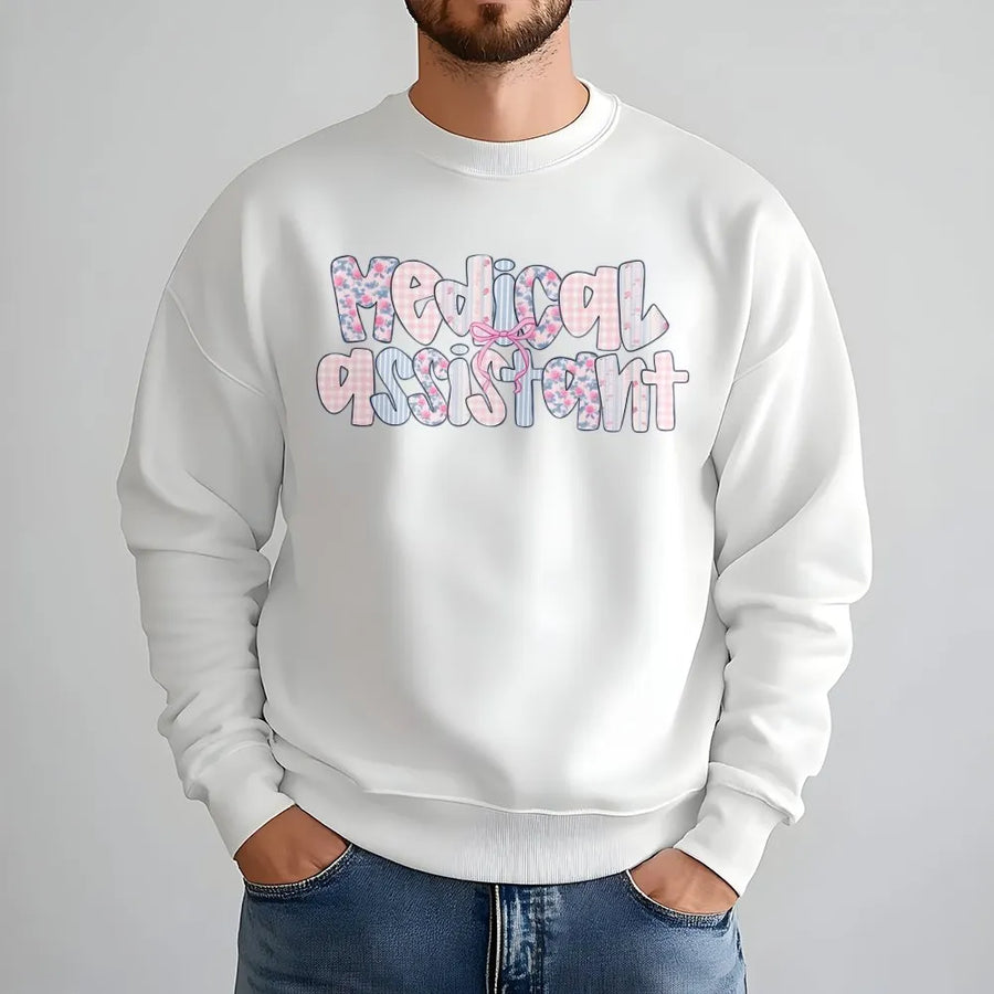 Medical Assistant Sweatshirt | Coquette Floral Pastel Design | Soft Cotton Blend Pullover | Gift for MA Grad & Healthcare Worker