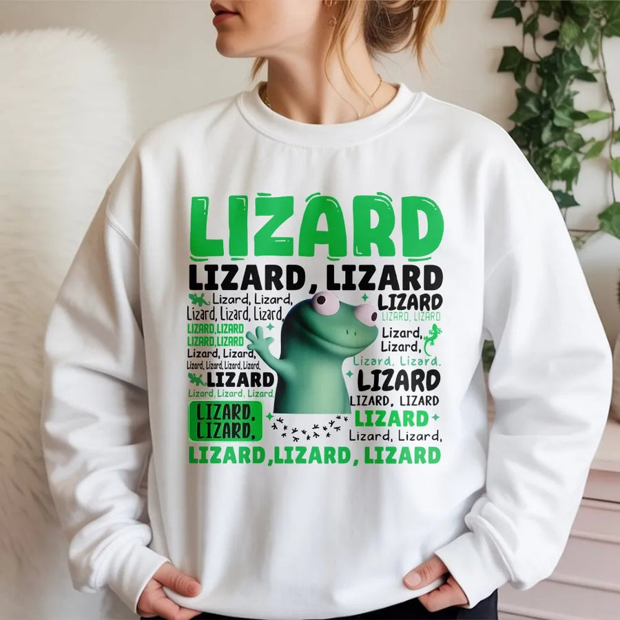 Lizard Sweatshirt | Funny Meme Graphic Pullover | Soft Cotton Blend Unisex Crewneck | Weirdcore Y2K Aesthetic Reptile Lover Gift