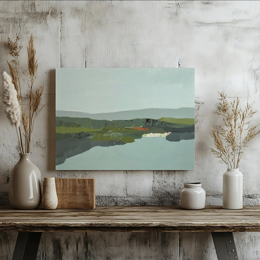 Abstract Landscape Horizontal Canvas | Minimalist Sage Green Nature Wall Art Print | Premium 1.25 Inch Thick Gallery Wrap | Modern Office & Living Room Decor Gift