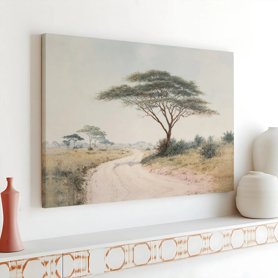 African Savanna Landscape Canvas Print | Serene Acacia Tree Scenic Wall Art | Premium Gallery Wrap Stretched Decor | Nature Lover Living Room Gift
