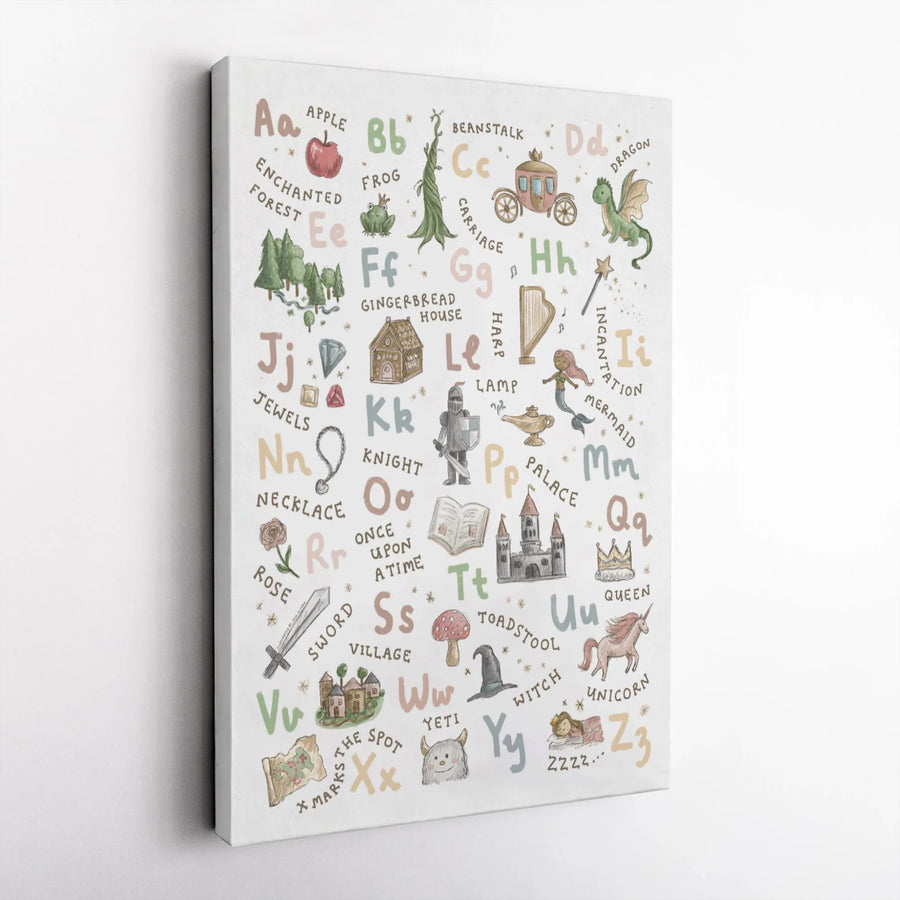 Fairytale Alphabet Wall Art | Whimsical Nursery Decor Print | Premium 1.25-inch Thick Canvas | Educational Kids Room Gift