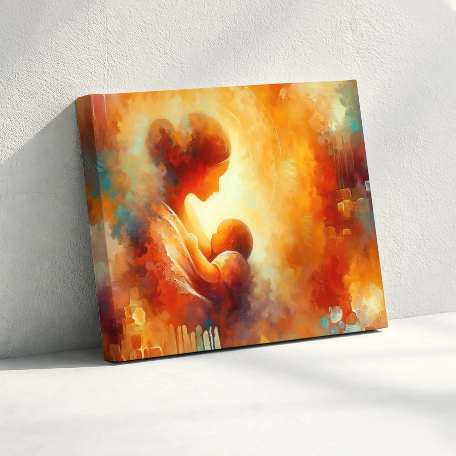 Abstract Mother Breastfeeding Canvas Art | Emotional Motherhood Painting Print | Premium Gallery Wrapped Canvas | Nursery Decor Gift for New Mom