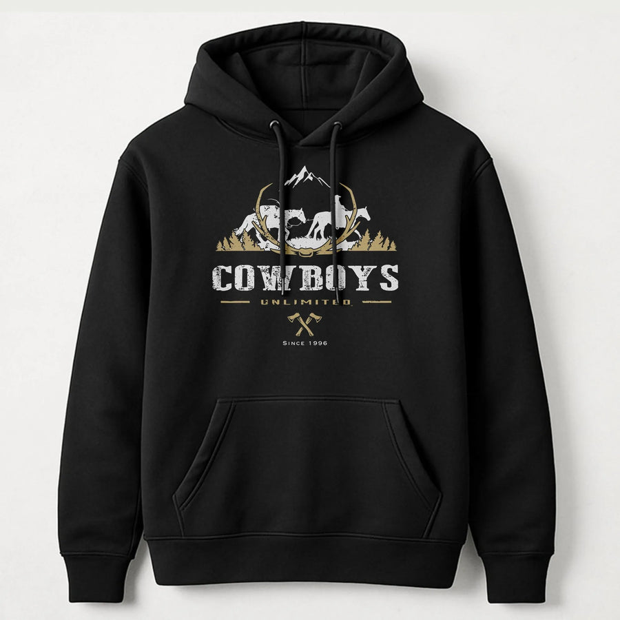 Western Cowboy Hoodie | Vintage Rodeo Horse Mountain Graphic | Premium Unisex Cotton Blend | Country Western Gift for Men and Women