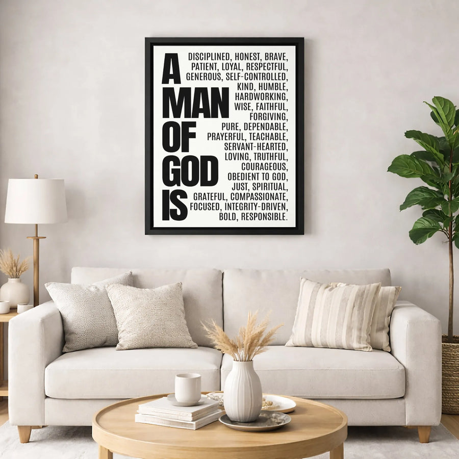 A Man Of God Canvas Print | Christian Virtues Wall Art | Premium Gallery Wrapped Decor | Inspirational Religious Gift For Men