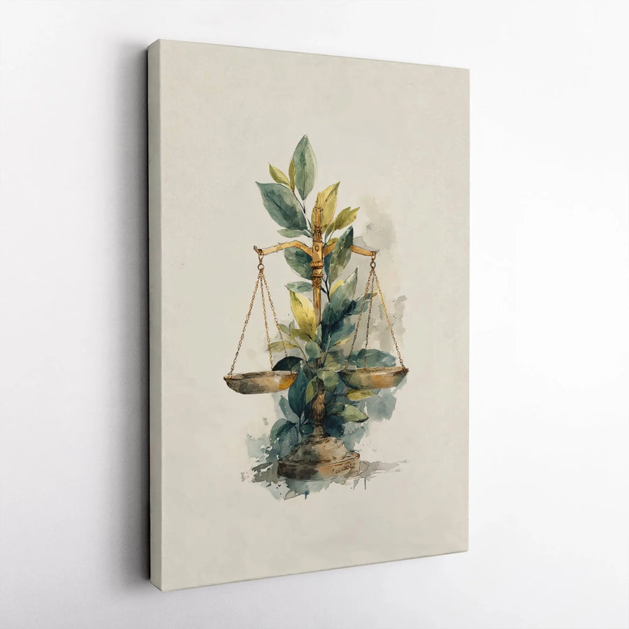 Scales of Justice Canvas Art | Watercolor Botanical Illustration | Premium Gallery Wrap Canvas | Law Office Decor Gift for Lawyer